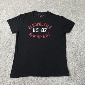 Aeropostale Shirt Mens Large Black Red Spell Out Logo Causal Preppy Outdoor A87